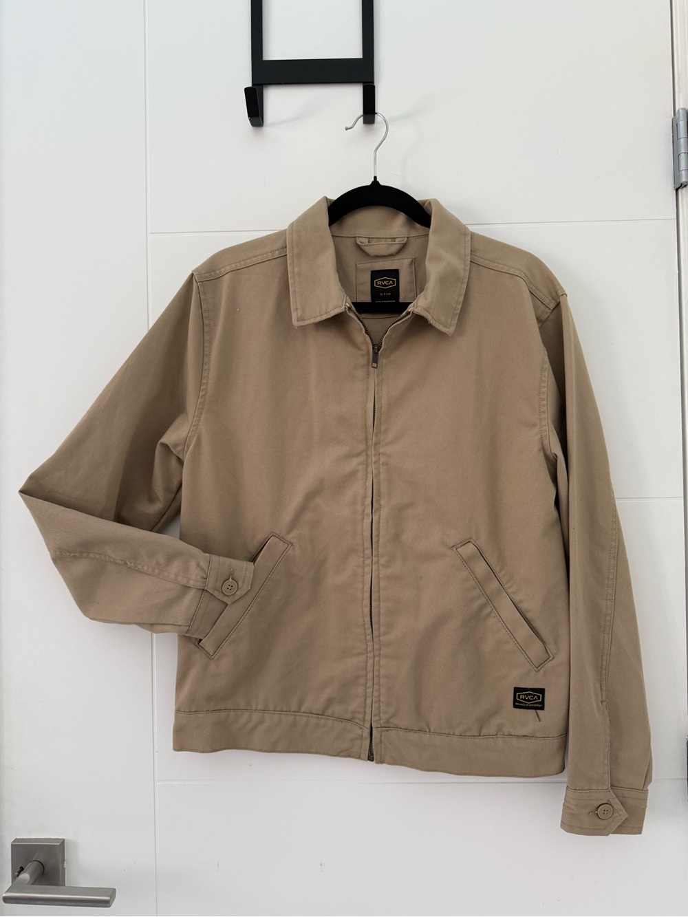 RVCA Men's Khaki Zip-Up Harrington Jacket